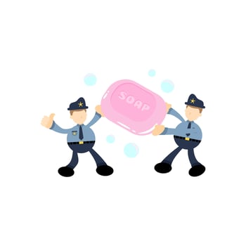 police and soap sanitizer hygene cartoon flat design illustration vector