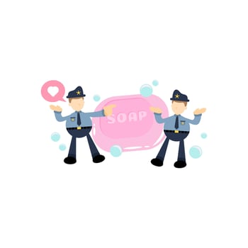 police and soap sanitizer hygene cartoon flat design illustration vector
