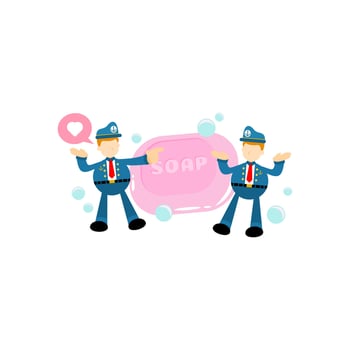 sailor and soap sanitizer hygene cartoon flat design illustration vector