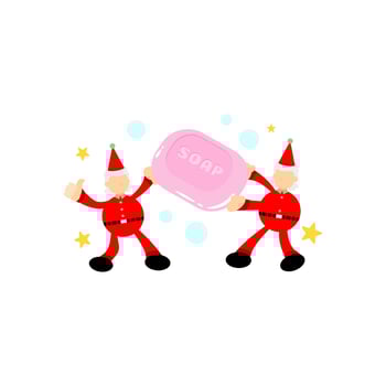 santa christmas and soap sanitizer hygene cartoon flat design illustration vector