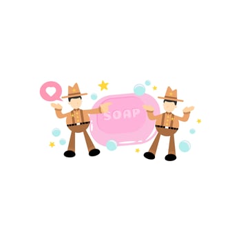 america cowboy and soap sanitizer hygene cartoon flat design illustration vector