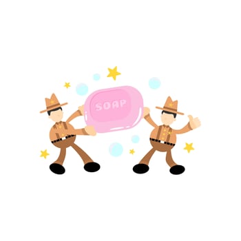 america cowboy and soap sanitizer hygene cartoon flat design illustration vector