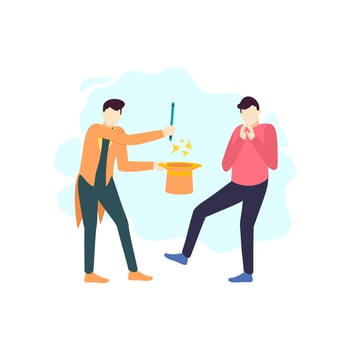 man play fun magic show fantasy people character flat design vector illustration