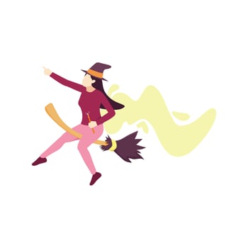 woman witch broom fly to the happy Halloween season people character flat design vector illustration