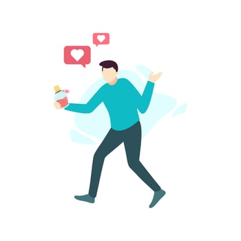 Man and love bottle magic potion people character flat design vector illustration