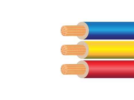 Electrical wire on white background. Copper wire is the electric conductor of urban society. Vector realistic illustration.
