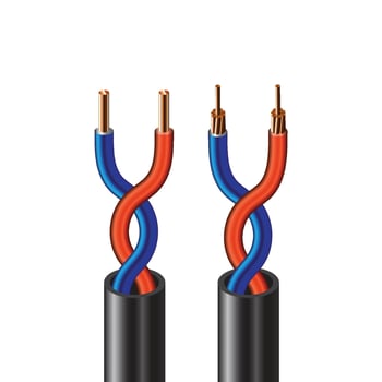 Electrical wire on white background. Copper wire is the electric conductor of urban society. Vector realistic illustration.