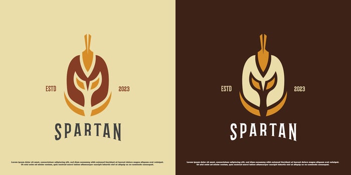 Spartan head logo design illustration. Symbol head helmet face gladiator fighter warrior ancient greek battle army roman war history emblem stamp badge. Simple luxury majestic bold pride vintage icon. vector