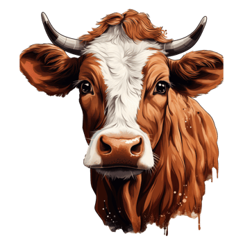 AI generated a cow with a big head and horns on a transparent background png