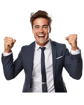 man celebrating with arms raised suit business man . AI Generated png