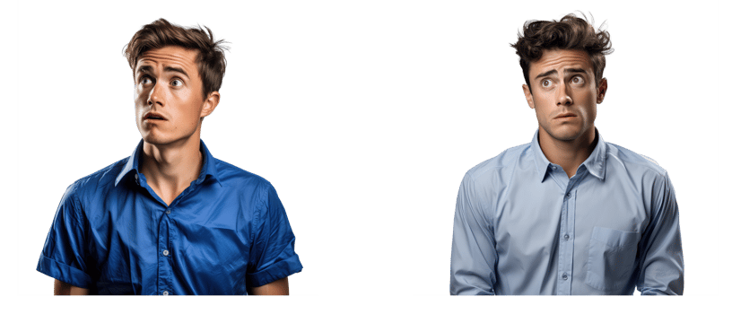 confused looking man in a blue shirt . AI Generated png