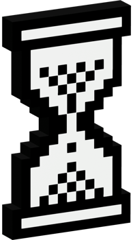 Isolated computer classic loading sandglass, hourglass 8 bits pixelised and 3D icon png