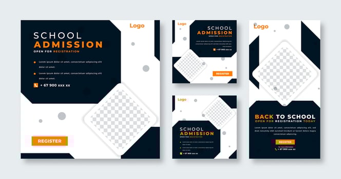 School Admission Social Media Post for Online Marketing Promotion Banner, Story and Web Internet Ads Flyer vector