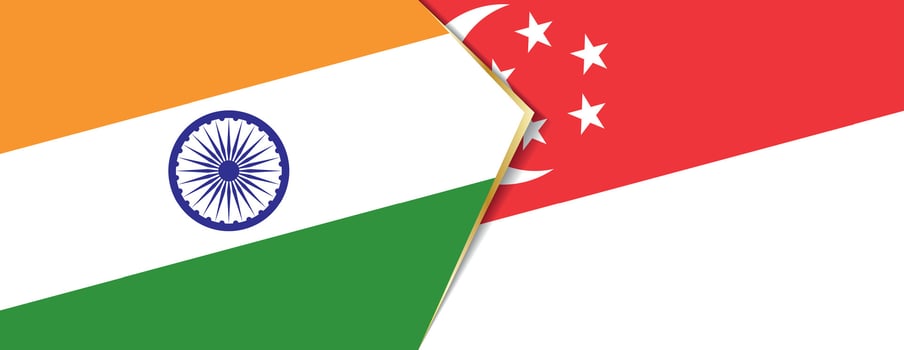 India and Singapore flags, two vector flags.
