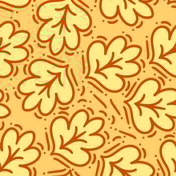 red yellow maple autumn nature foliage leaves repeat seamless pattern doodle cartoon style wallpaper vector illustration
