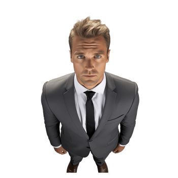 view from top of a standing business man, top of his head, looking front, top view . AI Generated png