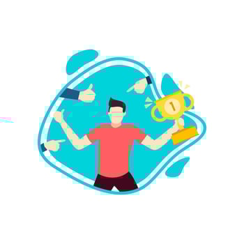 men get the trophy as winner people character vector illustration flat design
