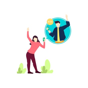 people talk chat using mobile phone people character flat design vector illustration
