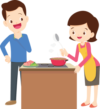 cute people cooking in the kitchen concept png
