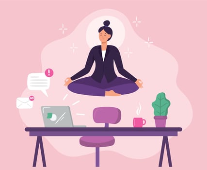 Business woman worker meditation yoga. Vector illustration