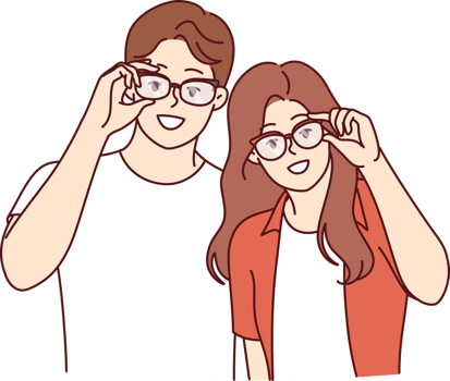 Man and woman in eyeglasses to improve and correct vision, stand in casual clothes png