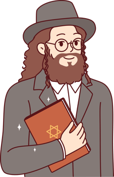 Jewish man with long hair and beard holds torah book with star of david on cover png