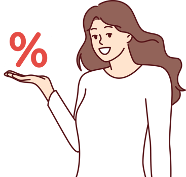 Woman demonstrates percentage sign, symbolizing bank low interest in issuing loan png