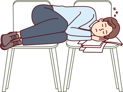 Business man sleeps on office chairs due to professional burnout and overwork that caused fatigue png