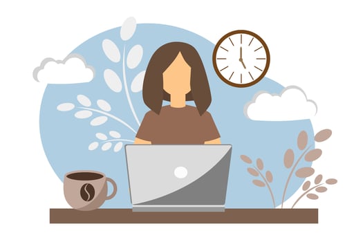 Woman with laptop and cup of coffee vector