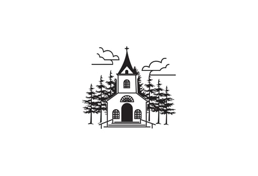 old style church with forest around it vector