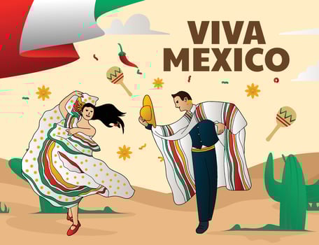 Illustration design of people dancing Viva Mexico event banner vector