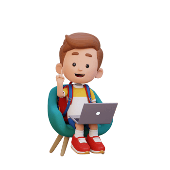 3D kid Character working on a Laptop png