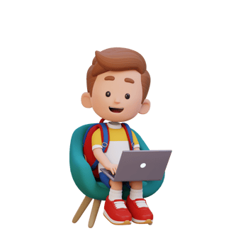 3D kid Character working on a Laptop png