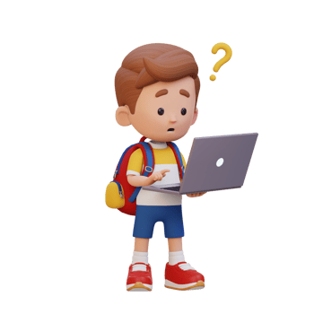 3D cute kid character confused on a laptop png
