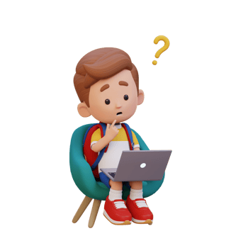 3D cute kid character confused on a laptop png