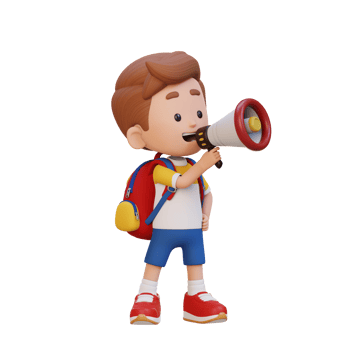 3D cute kid Character talking on Megaphone png