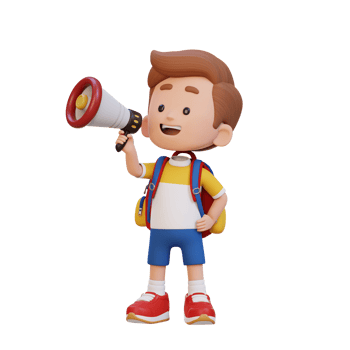 3D cute kid Character talking on Megaphone png