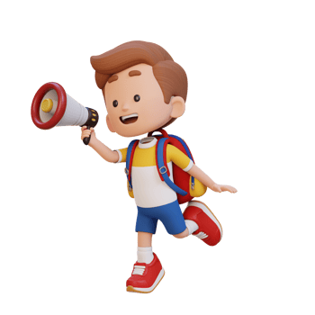 3D cute kid Character jumping and talking on Megaphone png