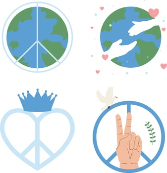 Collection of World Peace Day. Isolated On White Background. Vector Illustration.