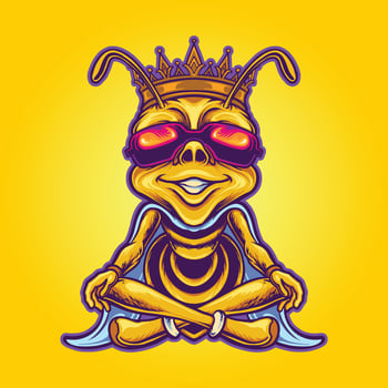Funky bee king crown hero vector illustrations for your work logo, merchandise t-shirt, stickers and label designs, poster, greeting cards advertising business company or brands.