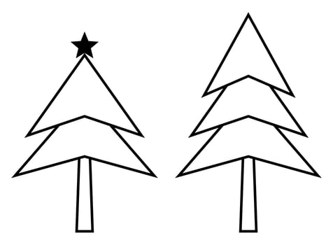 christmas tree illustration, simple line vector isolated on white background.