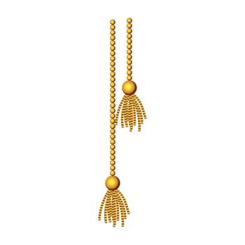 Vector background with golden metallic necklace. tassel, pearls and chains