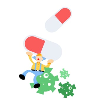 A cartoon man is holding a pill in his hand vector