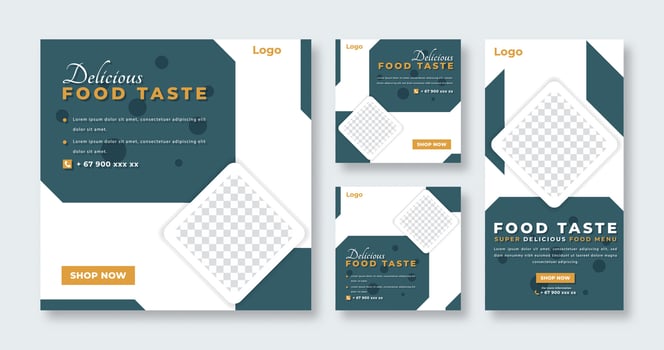 Delicious Food Restaurant Social Media Post for Online Marketing Promotion Banner, Story and Web Internet Ads Flyer vector