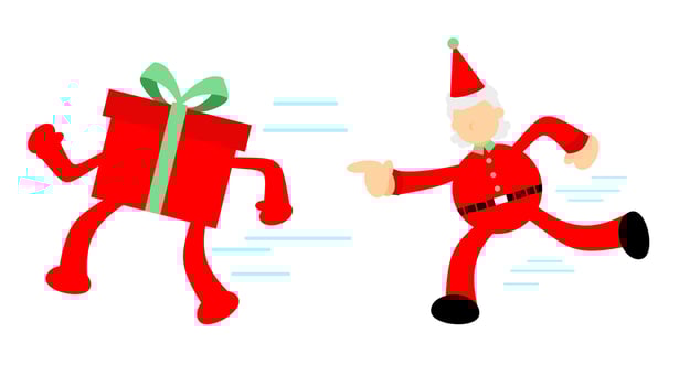 Santa claus running with a gift vector