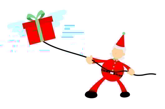 Santa claus pulling a gift on a rope vector