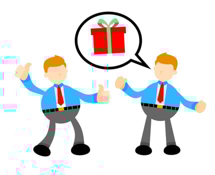 Two businessmen with a gift box vector