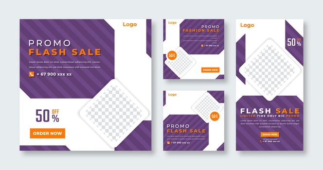 Flash Sale Social Media Post for Online Marketing Promotion Banner, Story and Web Internet Ads Flyer vector