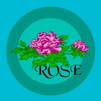 Pink rose flowers in a circle on a blue background. Vector illustration