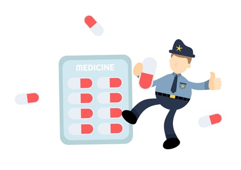 A police officer is holding a pill bottle vector